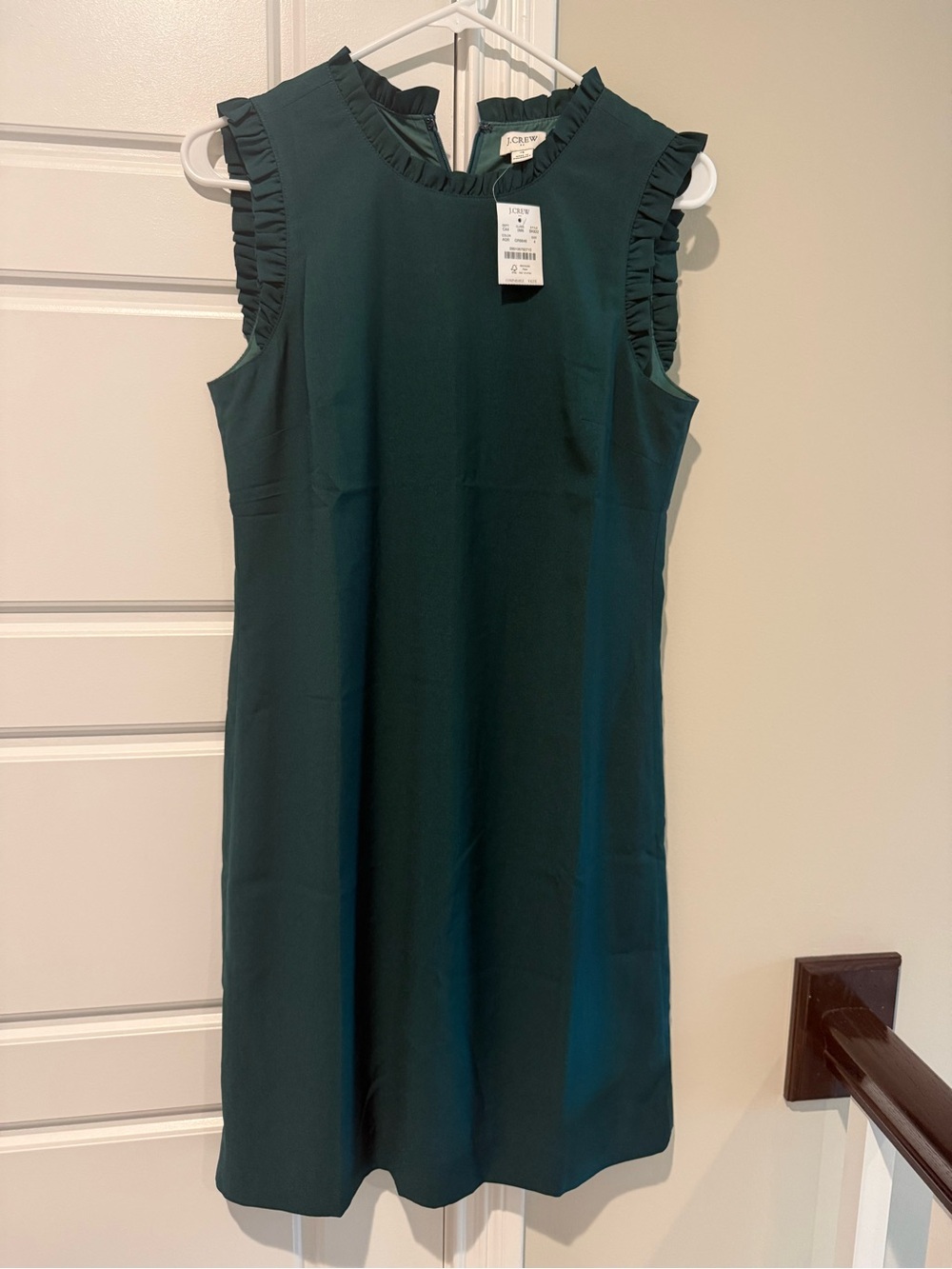 J. Crew Factory Dark Green Sleeveless Shift Dress with Ruffle Trim